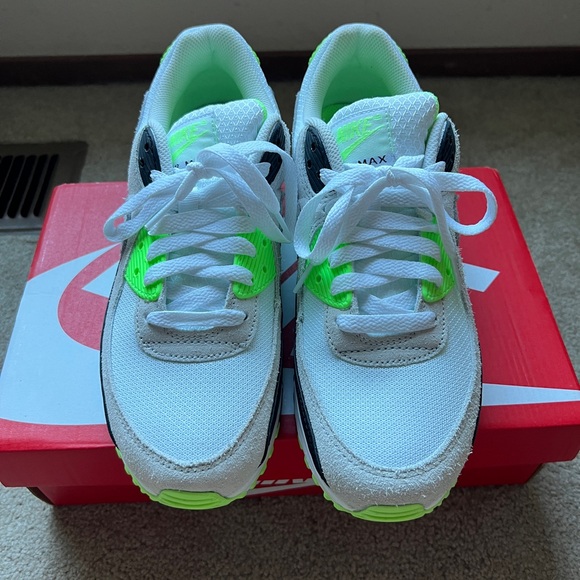 Nike Air Max 90 Sneakers - White, Gray, Neon Green - Picture 5 of 7